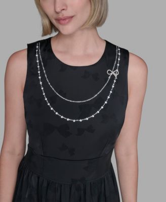 Women's Embellished Jacquard Fit and Flare Dress