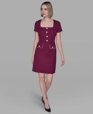 KARL LAGERFELD PARIS - Women's Embellished Knit Tweed A-Line Dress