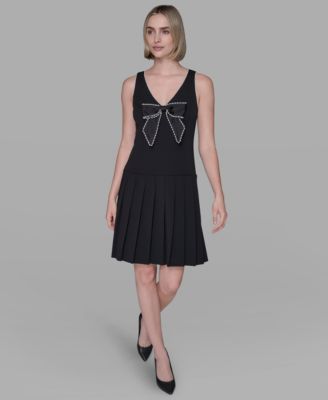 KARL LAGERFELD PARIS - Women's Embellished Bow Fit & Flare Dress