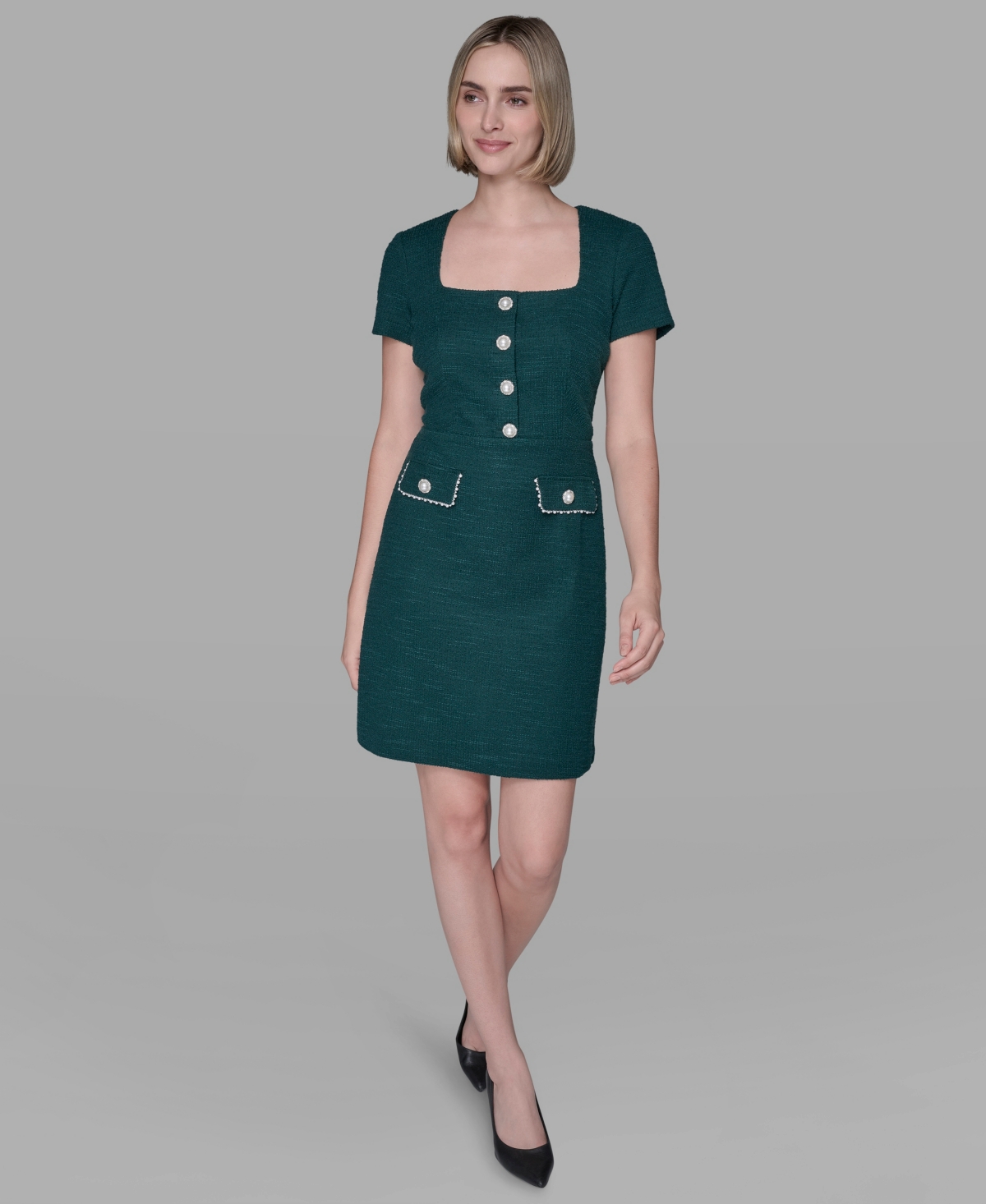 Karl Lagerfeld Women's Embellished Knit Tweed A-line Dress In Green