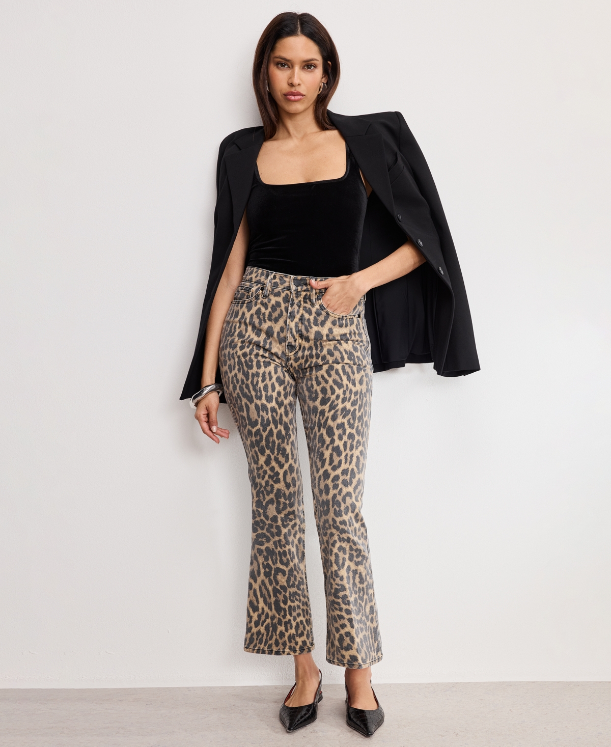 Good American Good Standard Kick Flare Leopard Jeans In Lucky Leopard In Brown