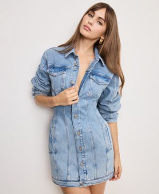 Women's Barrel Long Sleeve Mini Dress, Regular & Plus Size