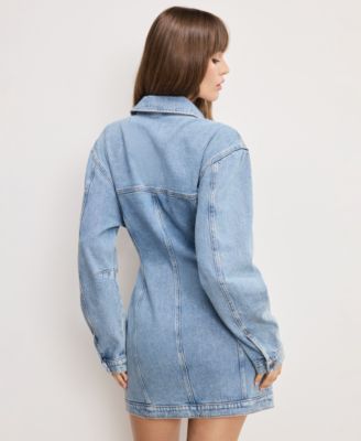 Women's Barrel Long Sleeve Mini Dress, Regular & Plus Size