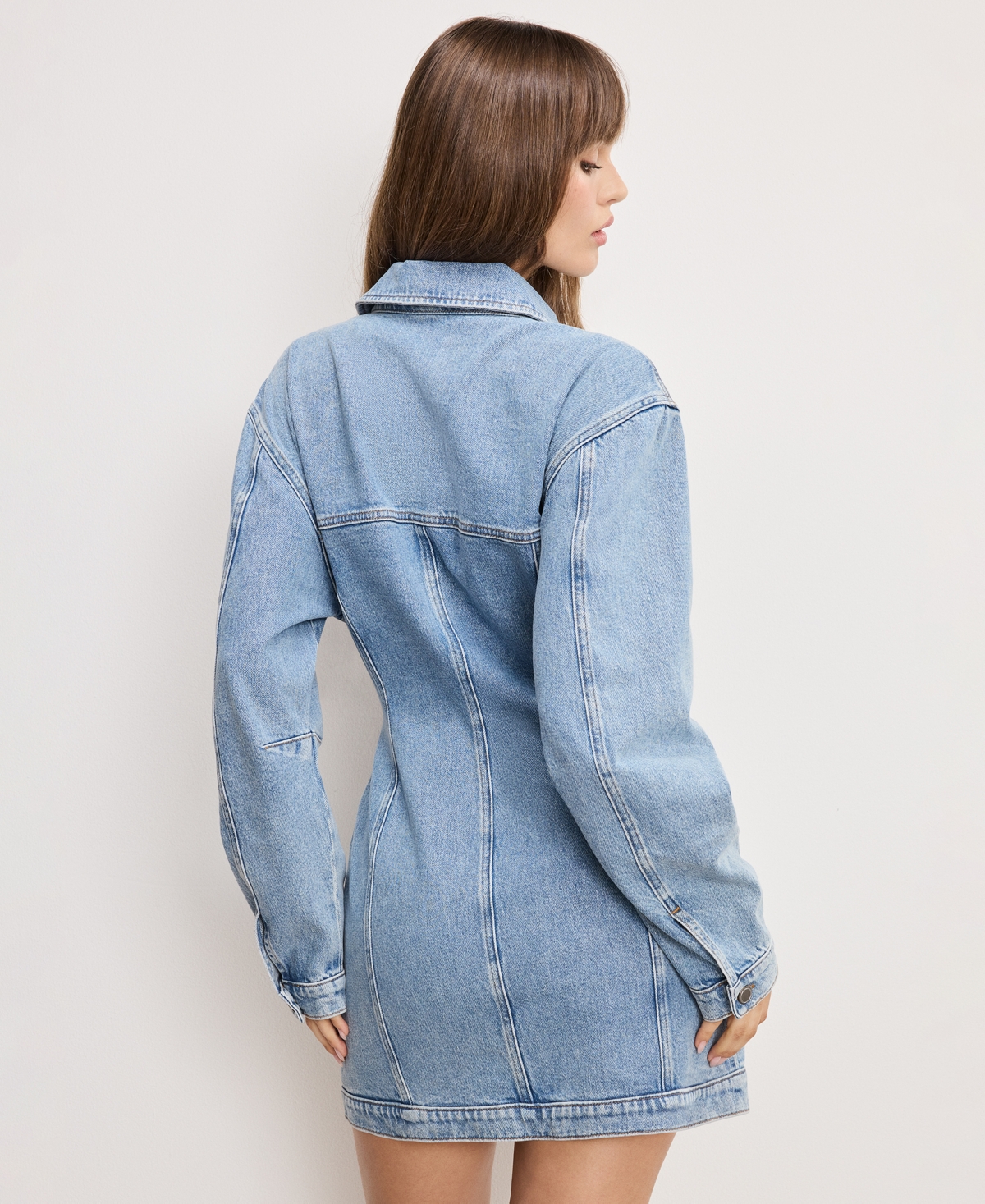Good American Barrel Long Sleeve Denim Mini Shirtdress In Blue