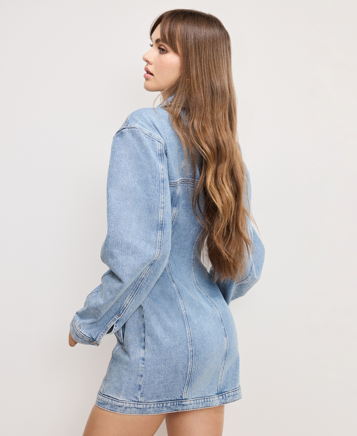 Good American Barrel Long Sleeve Denim Mini Shirtdress In Blue