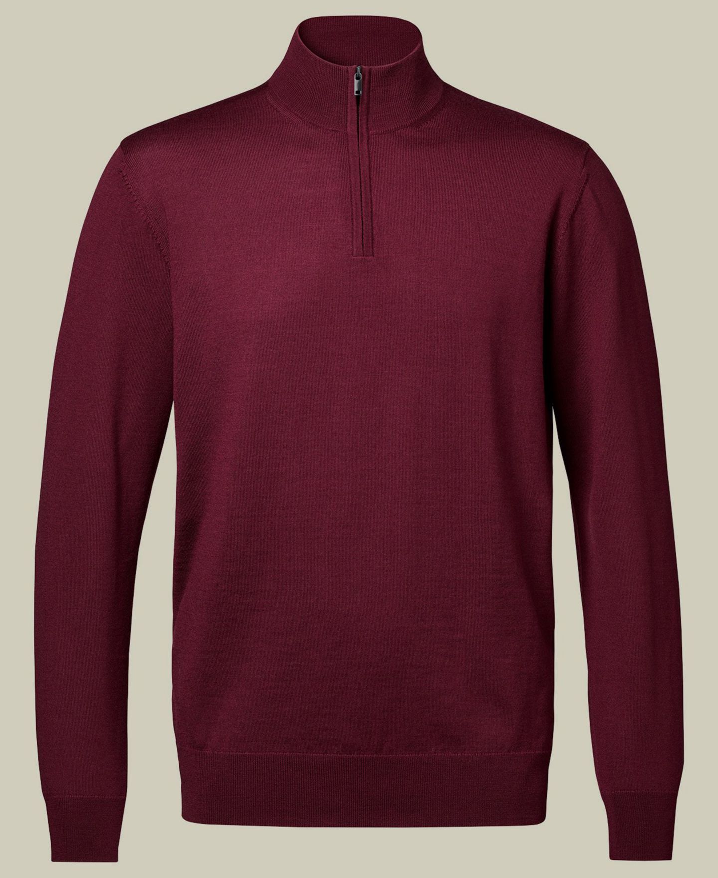Мужской свитер Charles Tyrwhitt Long-Sleeve Quarter-Zip Merino Wool, цвет: Бордовый красный — фото 3