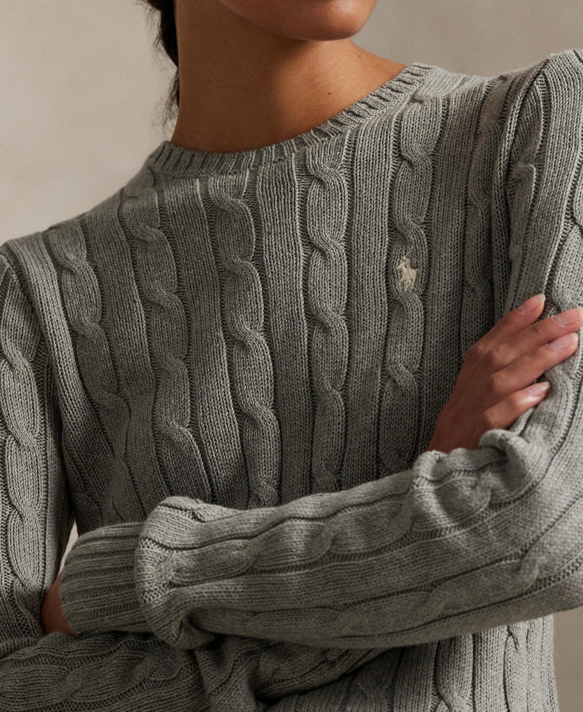 Polo Ralph Lauren Cable Cotton Crewneck Sweater In Black