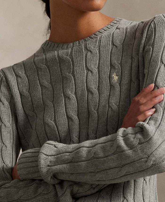 Women's Cable-Knit Cotton Crewneck Sweater - thumbnail 4