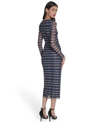 Women's Printed-Mesh Long-Sleeve Bodycon Dress