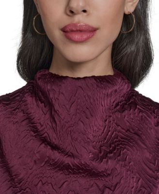 Women's Novelty Knit High Cowl Neck Ruche Waist Bodycon Dress