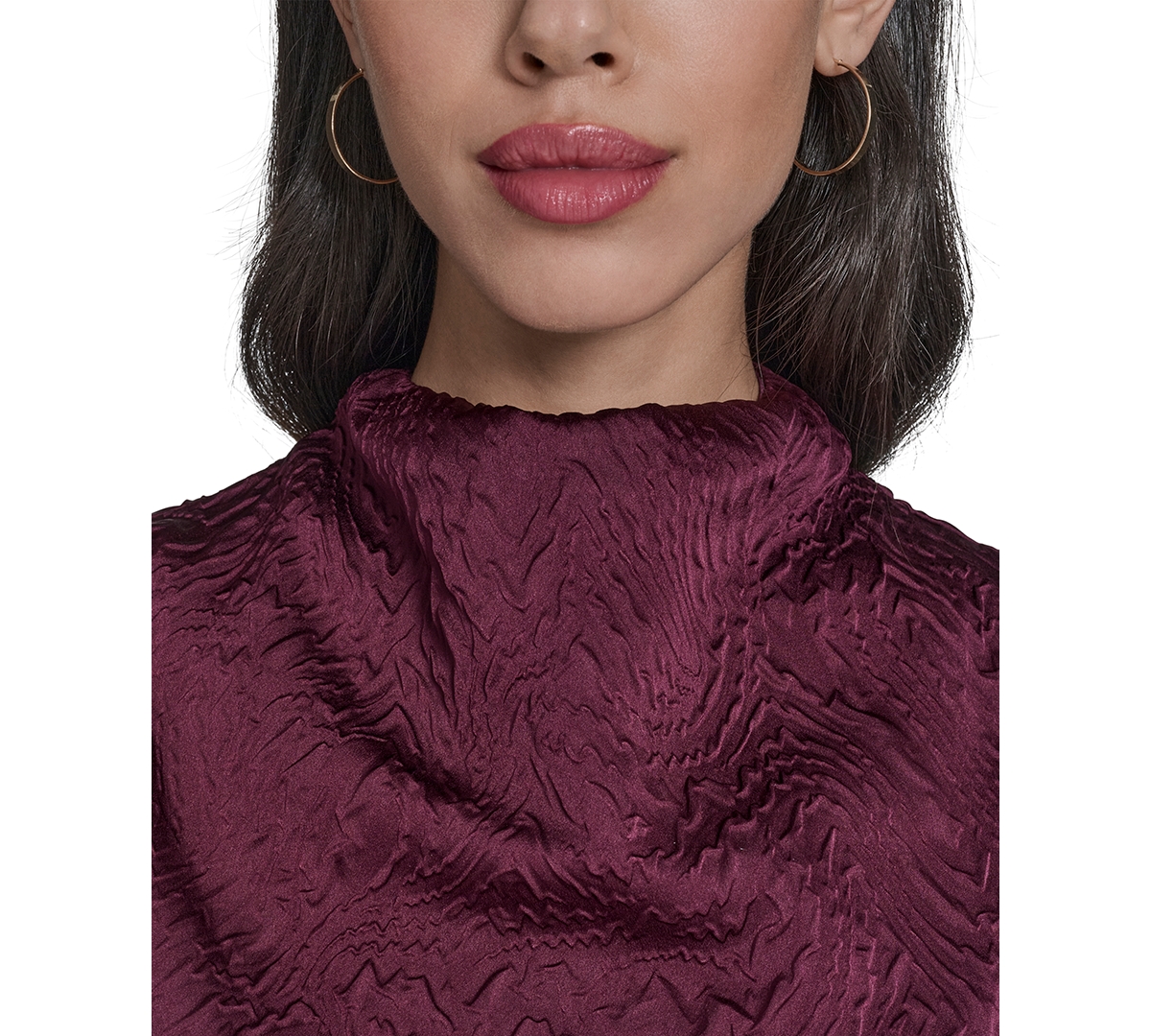 Vince Camuto Women's Novelty Knit High Cowl Neck Ruche Waist Bodycon Dress In Burgundy