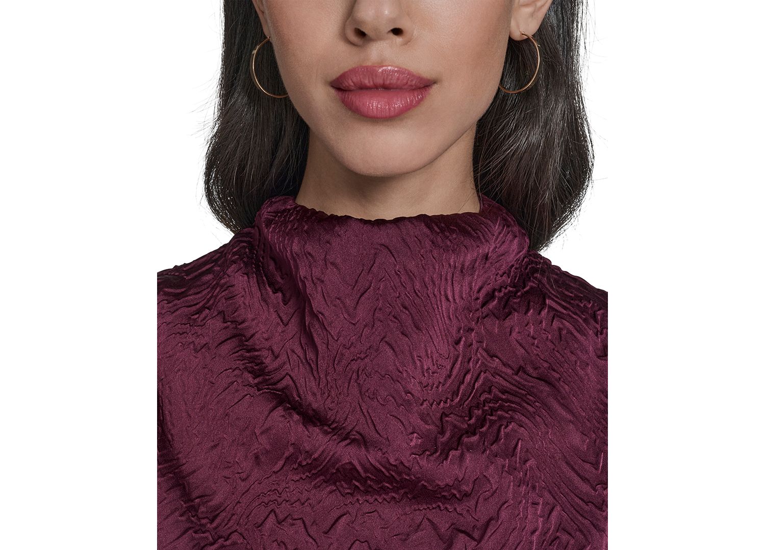 Women's Novelty Knit High Cowl Neck Ruche Waist Bodycon Dress