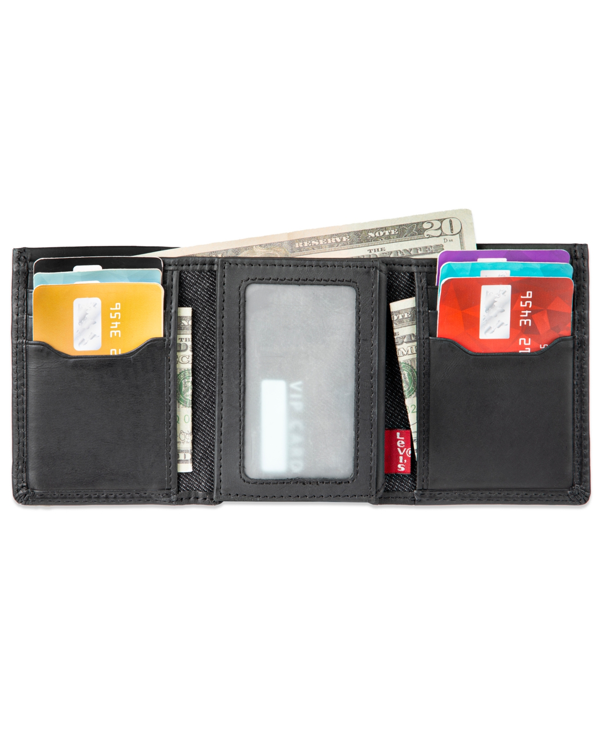 Levi's Men's Rfid Genuine Leather Extra-capacity Conrad Trifold Wallet In Black