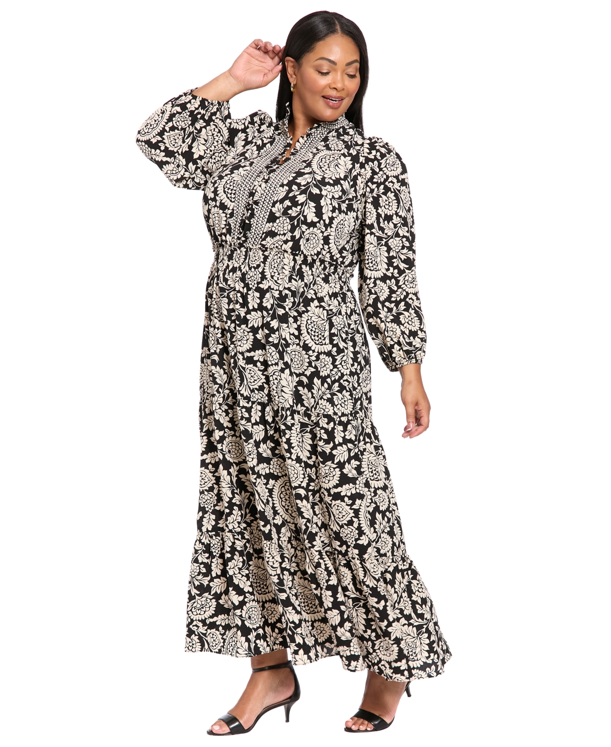 London Times Plus Size Tiered Maxi Dress In Black