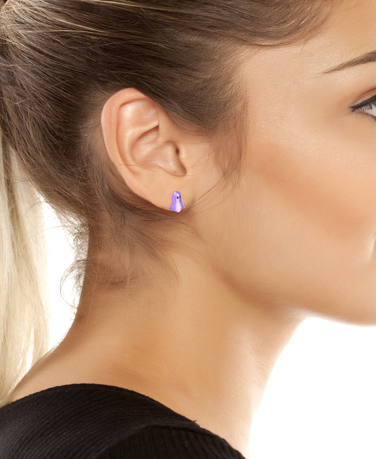 Betsey Johnson Purple Halloween Ghost Mismatch Stud Earrings