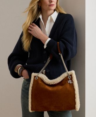 Shearling-Trim Suede Large Bradley Tote Bag