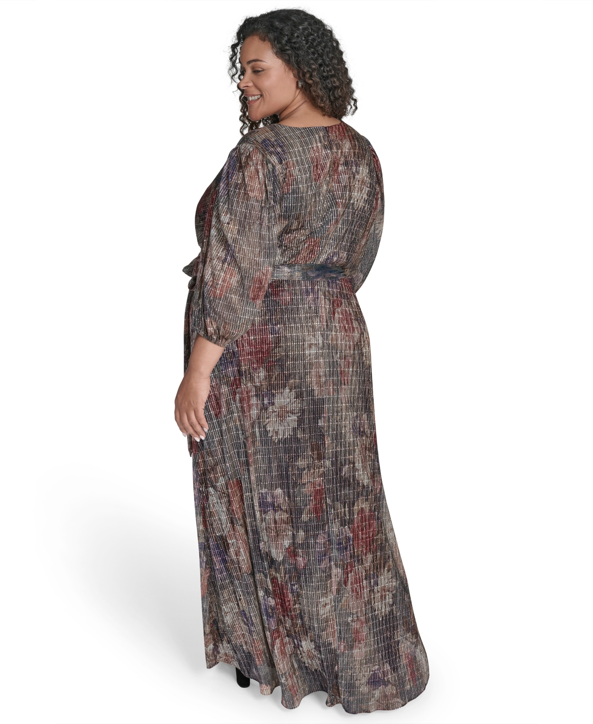Jessica Howard Plus Size Women's Side Tuck 3/4-sleeve Gown In Multi