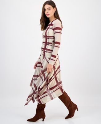 Women's Jendice Mesh Plaid Print Midi Dress