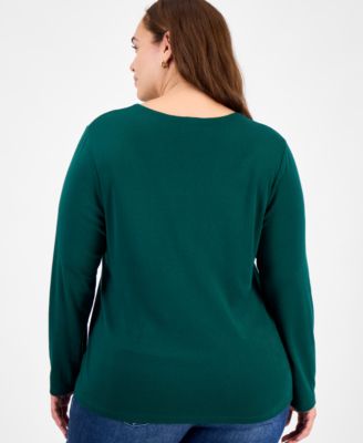 Plus Size Ornament Print Long-Sleeve T-Shirt, Macy's Exclusive