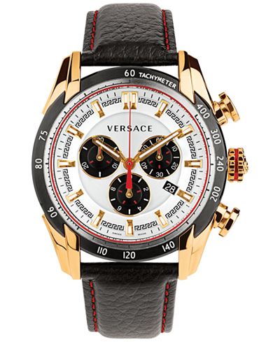 Versace Men's Swiss Chronograph V-Ray Black Leather Strap Watch 44mm VDB040014