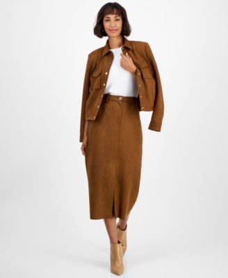 Women's Faux-Suede Slit-Front Midi Skirt 