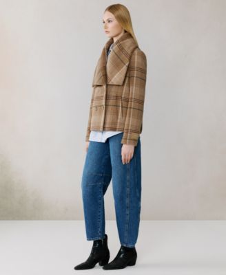 Women's Short Plaid Wool Blend Coat