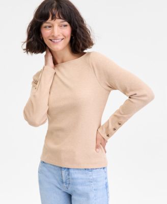 On 34th - Women's Button-Cuff Boatneck Top