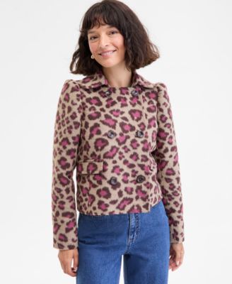 On 34th - Women's Brushed Animal Print Shrunken Peacoat