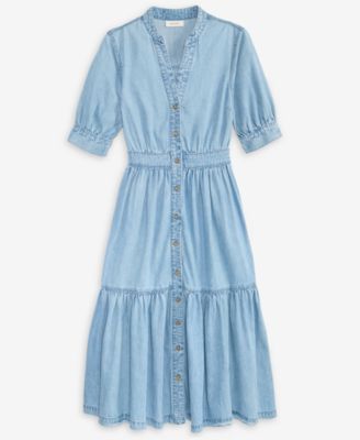 Women's Denim Puff-Sleeve Midi Dress, Macy's Exclusive