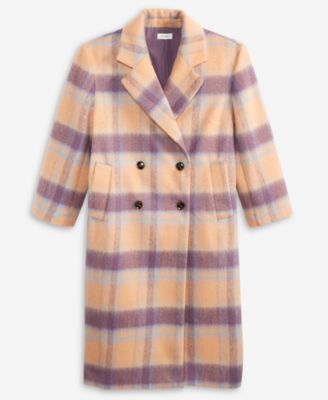 Women's Brushed Plaid Double-Breasted Coat, Macy's Exclusive