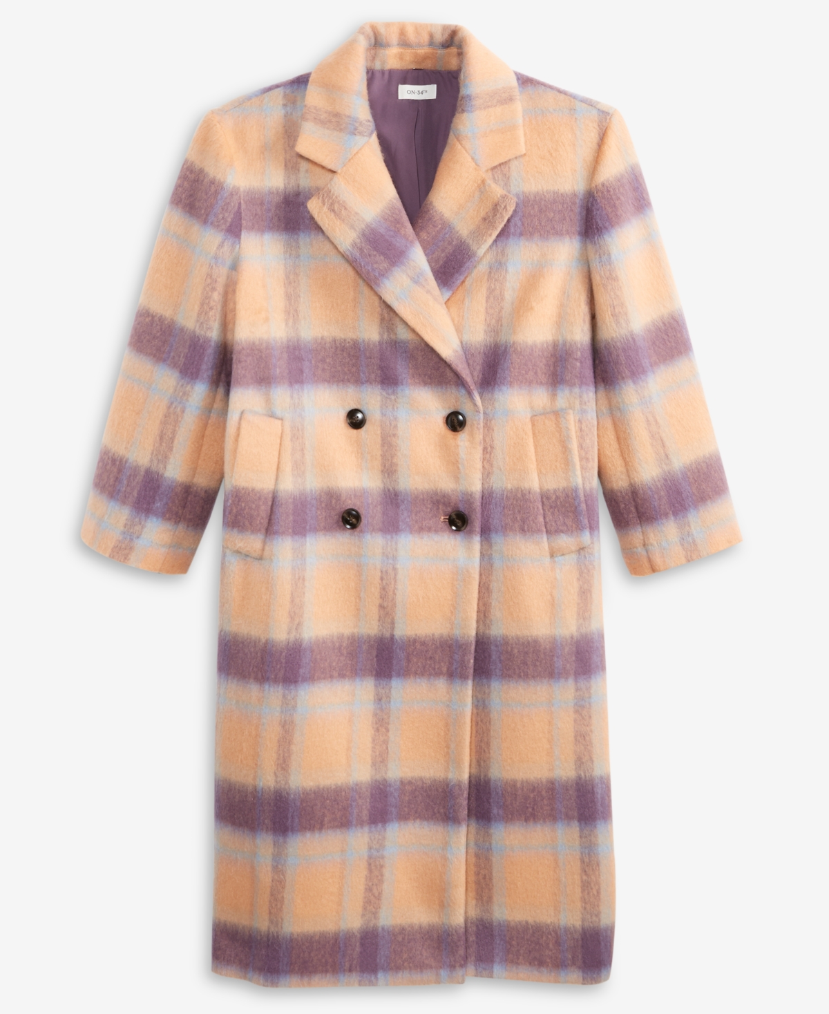 On 34th Women's Brushed Plaid Double-breasted Coat, Macy's Exclusive In Multi
