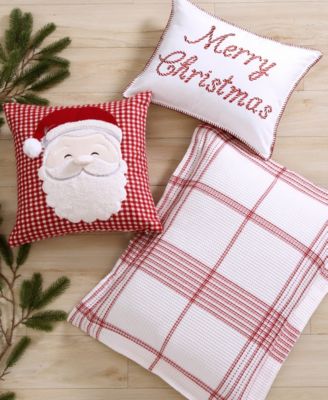 Peppermint Plaid Merry Embroidered Decorative Pillow, 18" x 14"