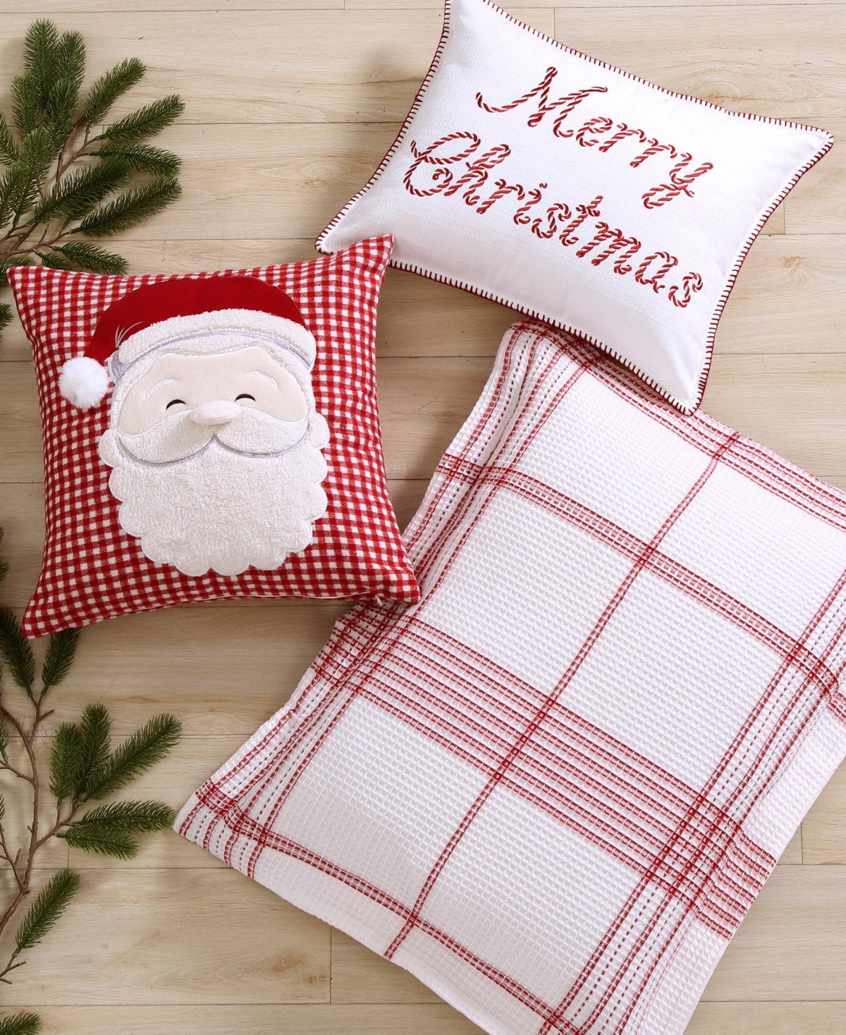 Levtex Peppermint Plaid Merry Embroidered Decorative Pillow, 18" X 14" In Red