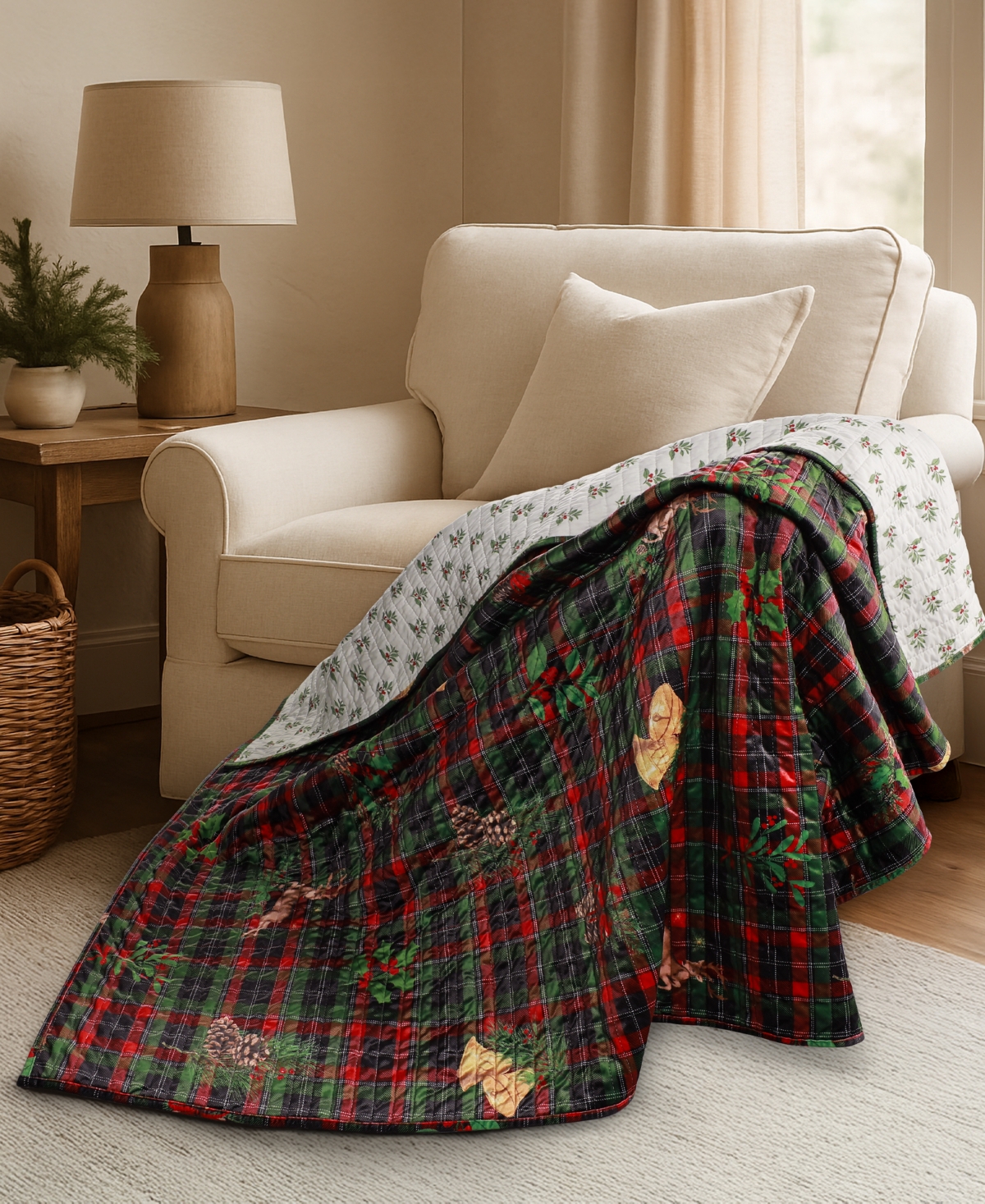 Levtex Merry Tartan Reversible Quilted Throw, 50" X 60" In Green