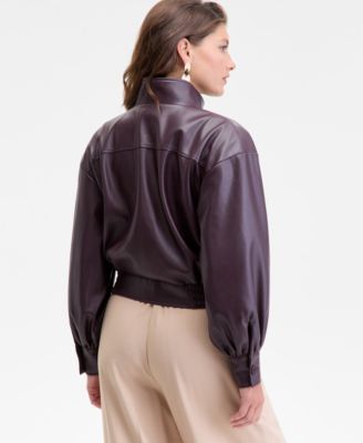 Women's Faux-Leather Bomber Jacket, Macy's Exclusive
