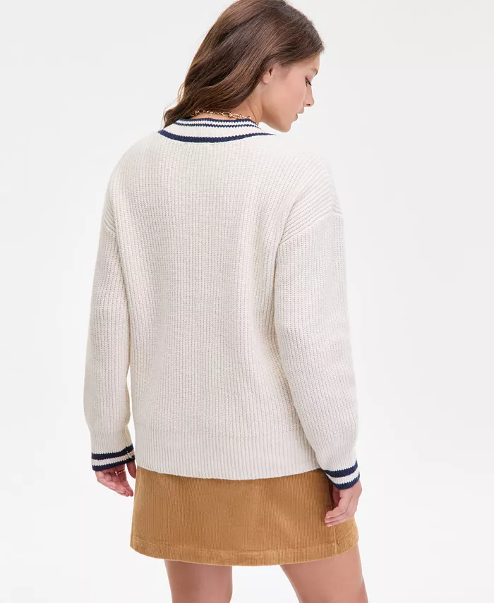 Women's Varsity Tipped V-Neck Sweater - thumbnail 8