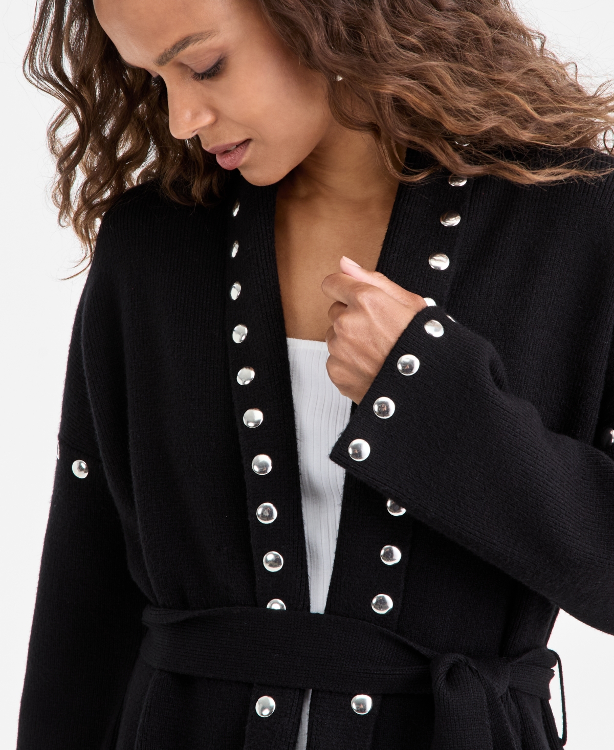 Inc International Concepts Petite Studded Cardigan, Macy's Exclusive In Black