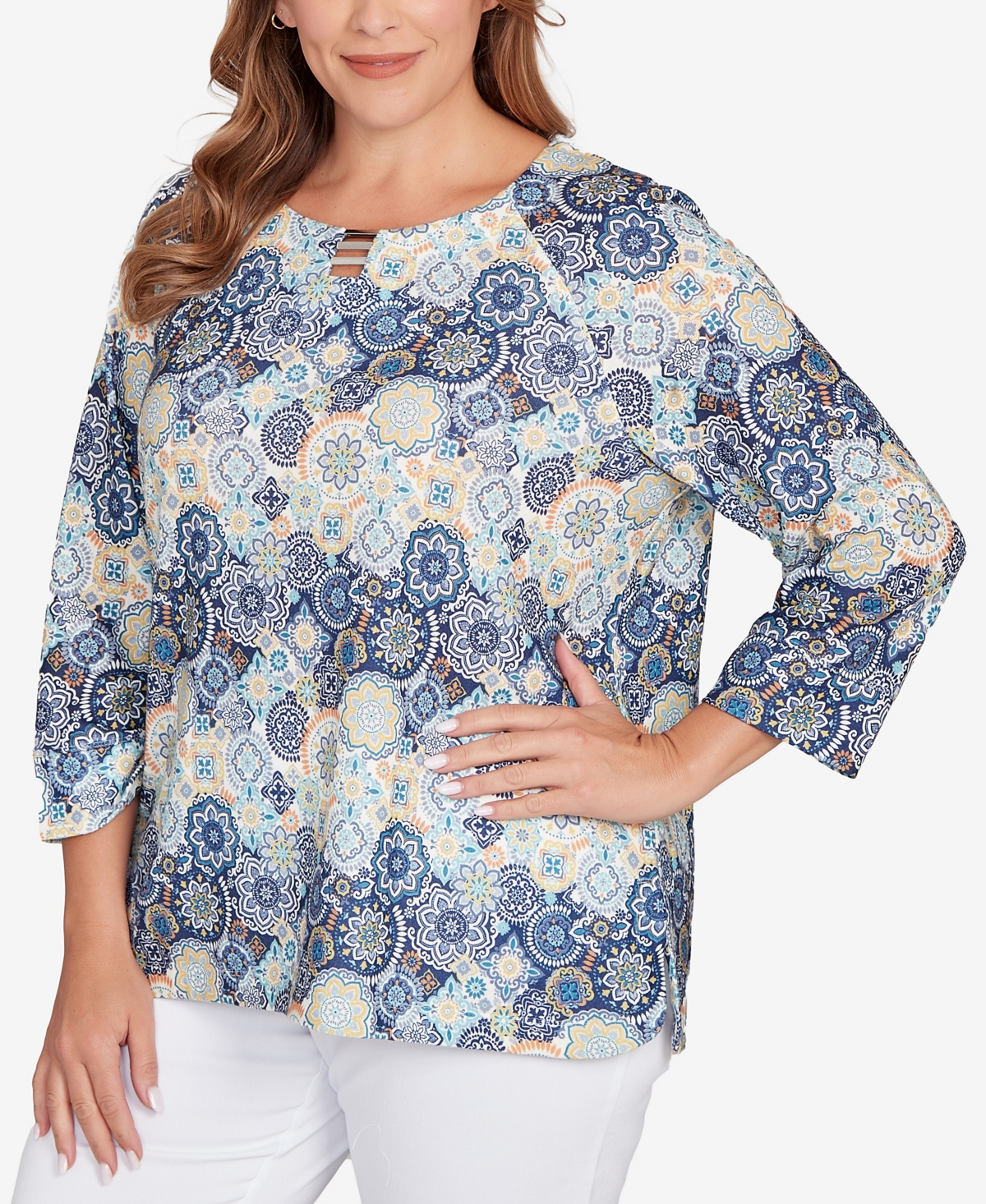 Hearts Of Palm Plus Size Printed Hachi 3/4 Sleeve Top