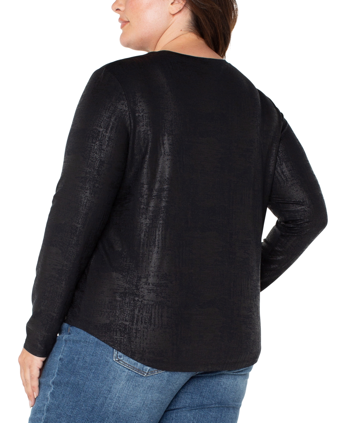 Liverpool Los Angeles Plus Size Long Sleeve Draped Knit Top In Black