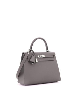 Pre-Owned Hermes Kelly 25 Handbag Grey Epsom with Palladium Hardware
