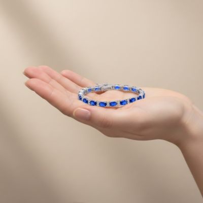 White Gold Plated with Colored Cubic Zirconia Tennis Bracelet