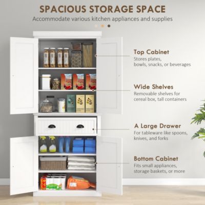 72" Kitchen Pantry Storage Cabinet with Drawer, Adjustable Shelves