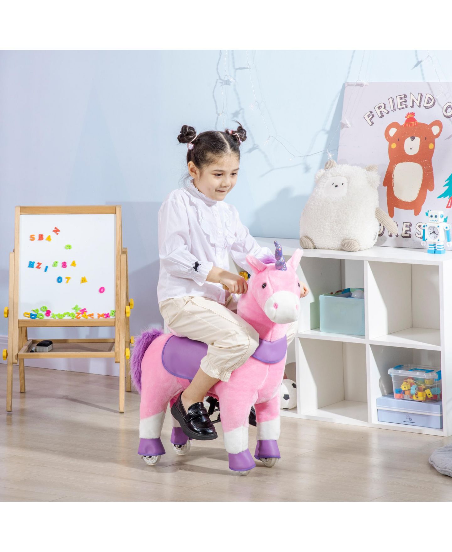 Детская игрушка Qaba Unicorn Walking Horse Ride-On with Rolling Wheels, 176 lbs. Capacity, Ages 3-6 — фото 8