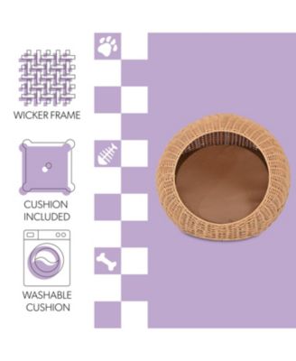 Fiora 19.5" x 18" Modern Circular Faux Wicker Pet Bed with Machine-Washable Cushion
