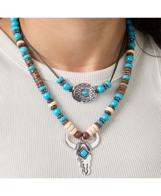 Beaded Layered Necklace in Turquoise and Amber Hues