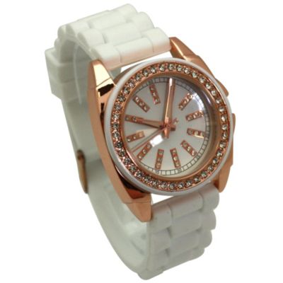 White Bright Silicone Band with Rhinestones Numeral Women Watch