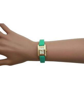 Mint Thin Gold Square Face Solid Faux Leather Women Watch