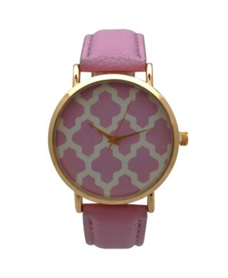 Lavender Geometric Pattern Leather Strap Watch