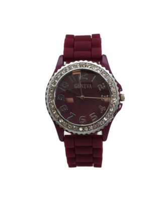 Burgundy Every Day Silicone and Rhinestones Colorful Women Watch