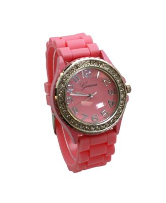 Light Pink Every Day Silicone and Rhinestones Colorful Women Watch